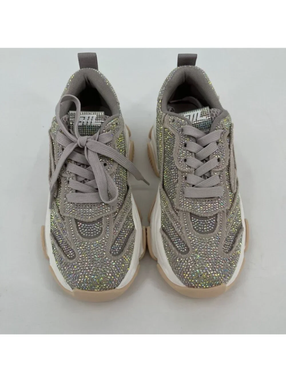 Steve Madden Permit Rhinestone Sneakers Size 5.5M Gray Platform Lace Up Chunky